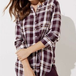 Loft Plaid Shimmer Tunic Length Top